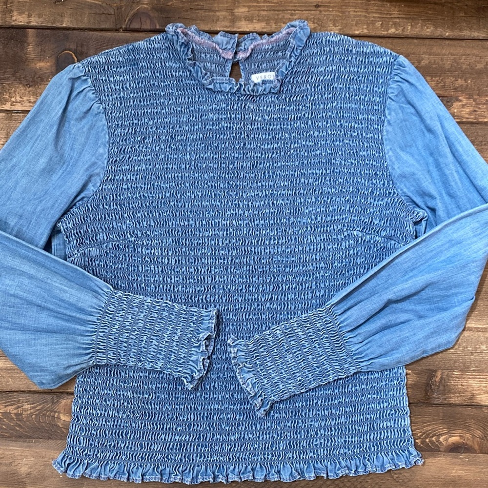 Veronica Beard smocked chambray top
